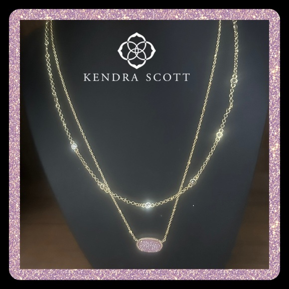 Kendra Scott Jewelry - Kendra Scott Elisa 2 double strand Gold Necklace in Light Pink Drusy